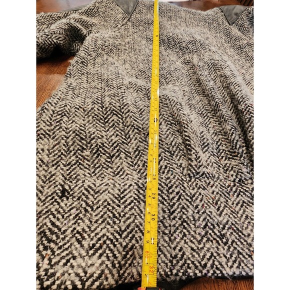 1980s VTG WOMENS THICK WOOL & LEATHER COAT SHOULDER PADS HIDDEN BUTTONS RETRO - Picture 13 of 13